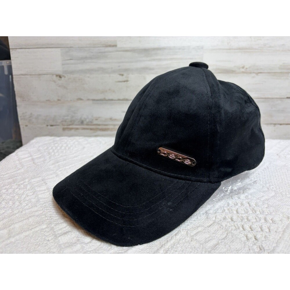 bebe Black Velvet Baseball Cap One Size Women’s Logo Solid Casual Travel - Picture 2 of 8